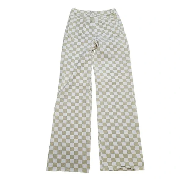 RSQ Tan White Checkered Wide Leg High Rise Jeans Size 24 Skater Streetwear - Picture 2 of 7